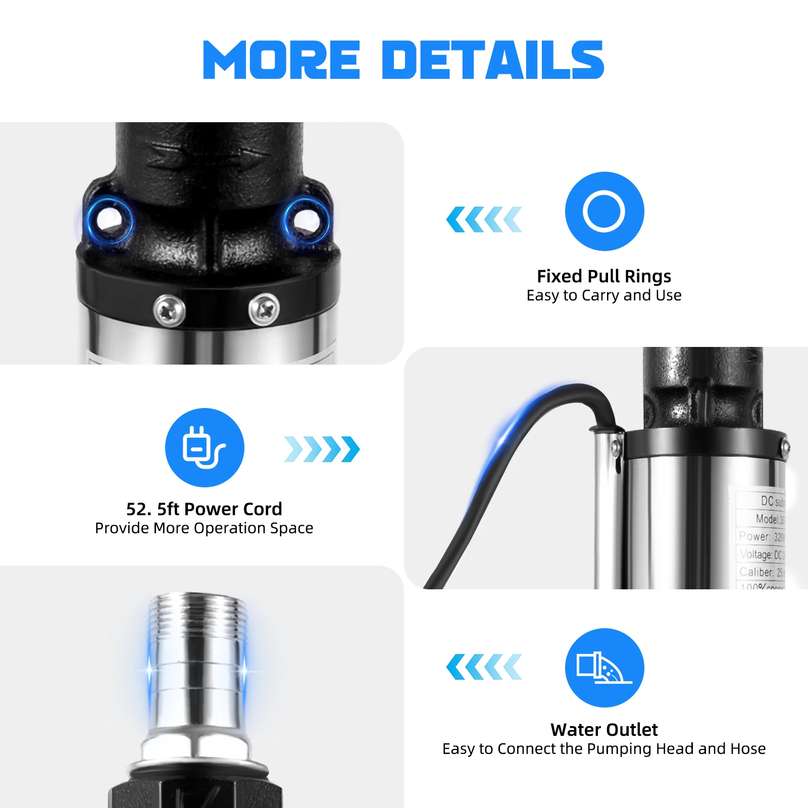 24V DC Deep Well Submersible Pump 320w Stainless Steel Water Pump 4500r/Min Submersiblewater Pump for Farm Irrigation Garden