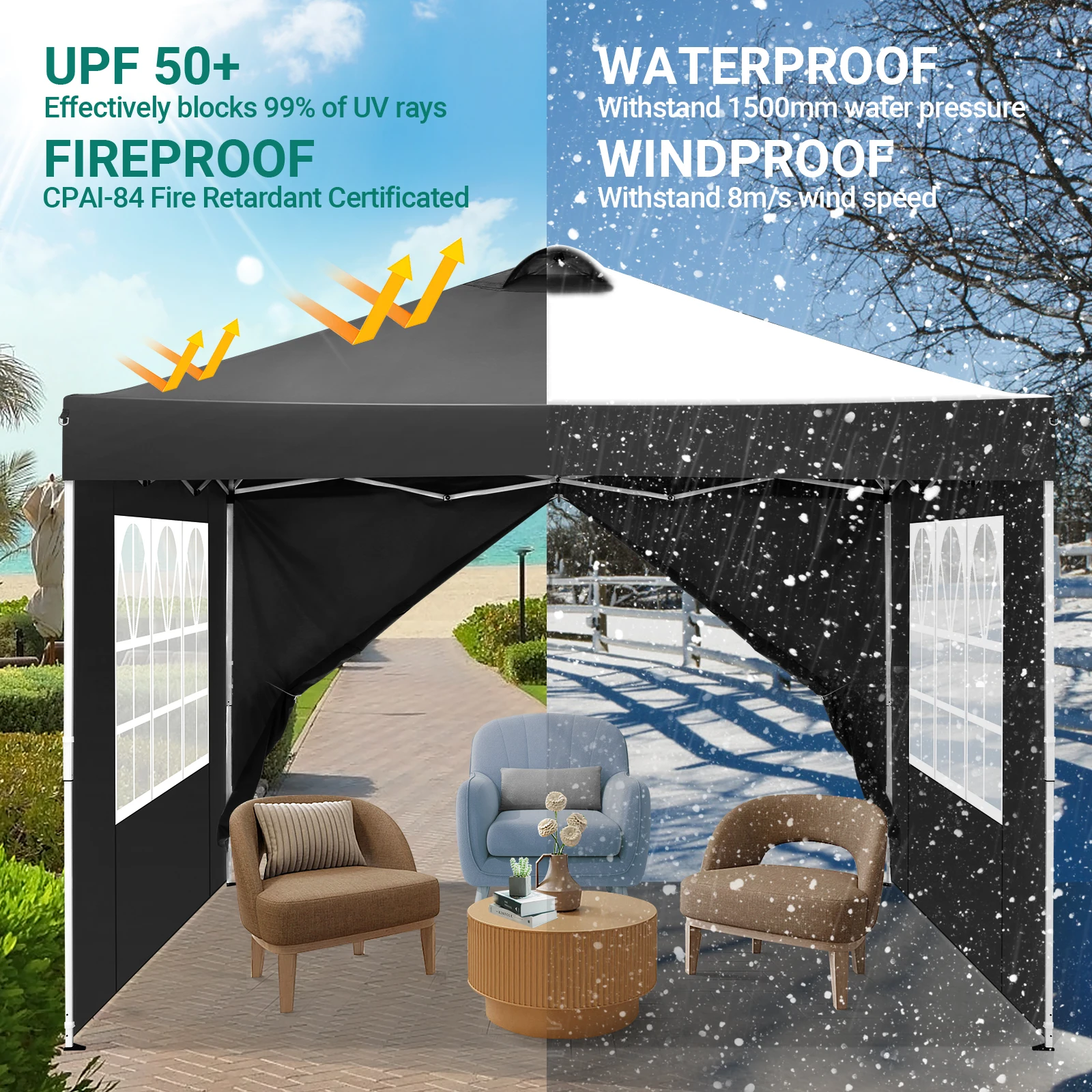 10x10 Pop Up Canopy Tent with 4 Removable Sidewalls, Waterproof Commercial Gazebo Tent with Air Vent, 4 Sandbags, Carry Bag
