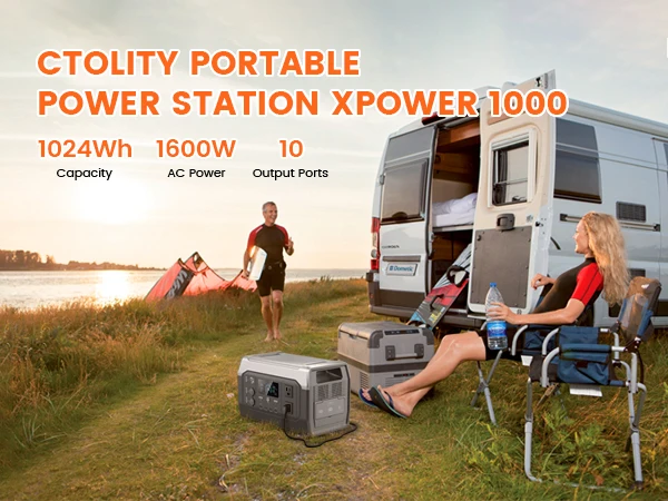 CTOLITY XP1000 1800W Portable Solar Generator Power Station 1024WH Lifepo4 Battery Camping Charging Outdoor Laptop Phones RV