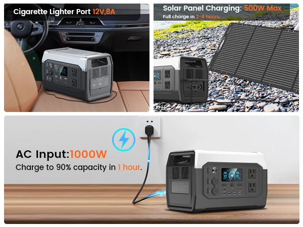 CTOLITY XP1000 1800W Portable Solar Generator Power Station 1024WH Lifepo4 Battery Camping Charging Outdoor Laptop Phones RV