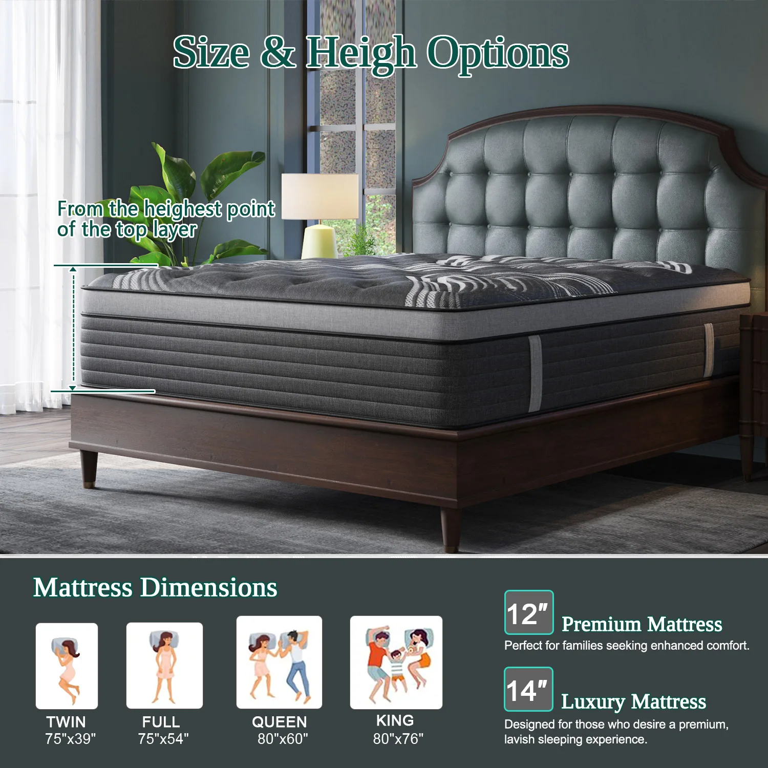 12"14" Gel Memory Foam Hybrid Pocket Spring Mattress Twin Full Queen King Bed Mattress In A Box, Medium Firm Motion Isolation