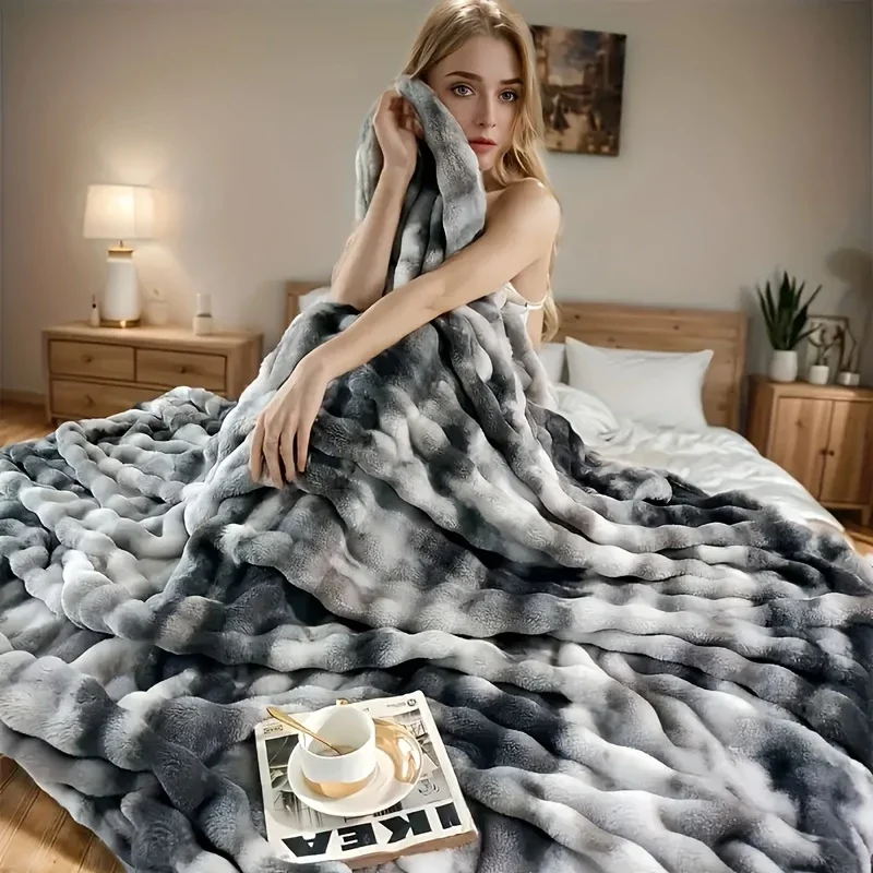 1 PC Faux Rabbit Fur ,Luxury Soft, Warm Bubble Blanket, | Cozy Throw for Bedroom, Guest Room, Living Room,4lb