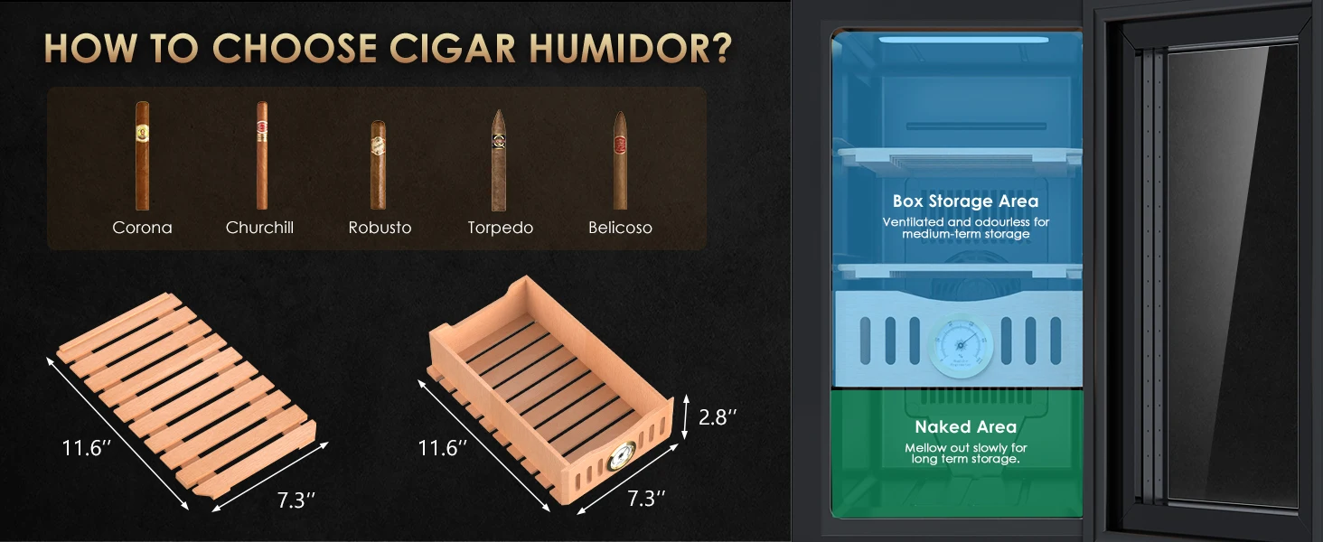 25L Electric Humidor 200 Counts Cigar Humidor Cabinet Cooling Temperature Control Cigar Fridge Spanish Cedar Wood Shelves