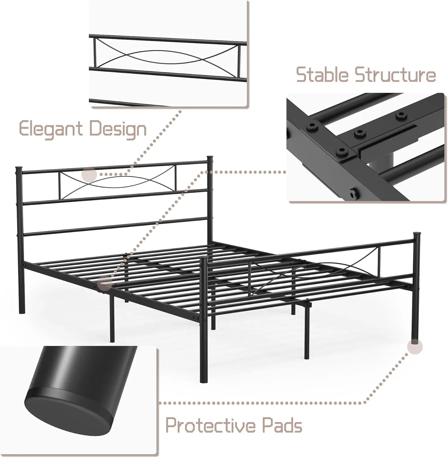 Full Bed Frame with Headboard Full Size Metal Platform Bed with Under Bed Storage, Box Spring Needed