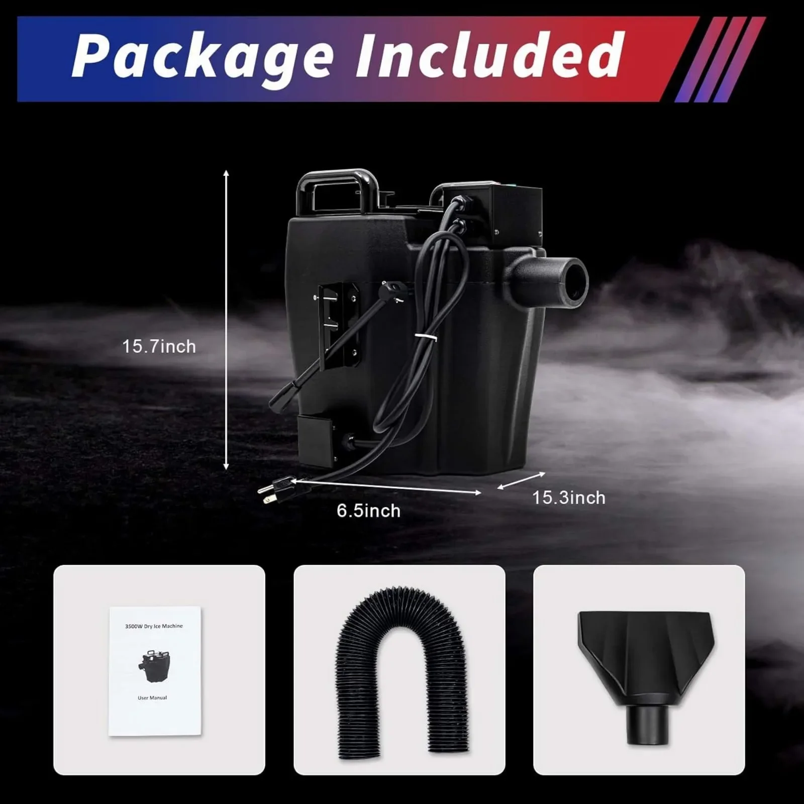 3500W Dry Ice Fog Machine, Low Lying Fog Machine,1614ft² Coverage Dry Ice Effect Fogger Machine for Party Stage Effect