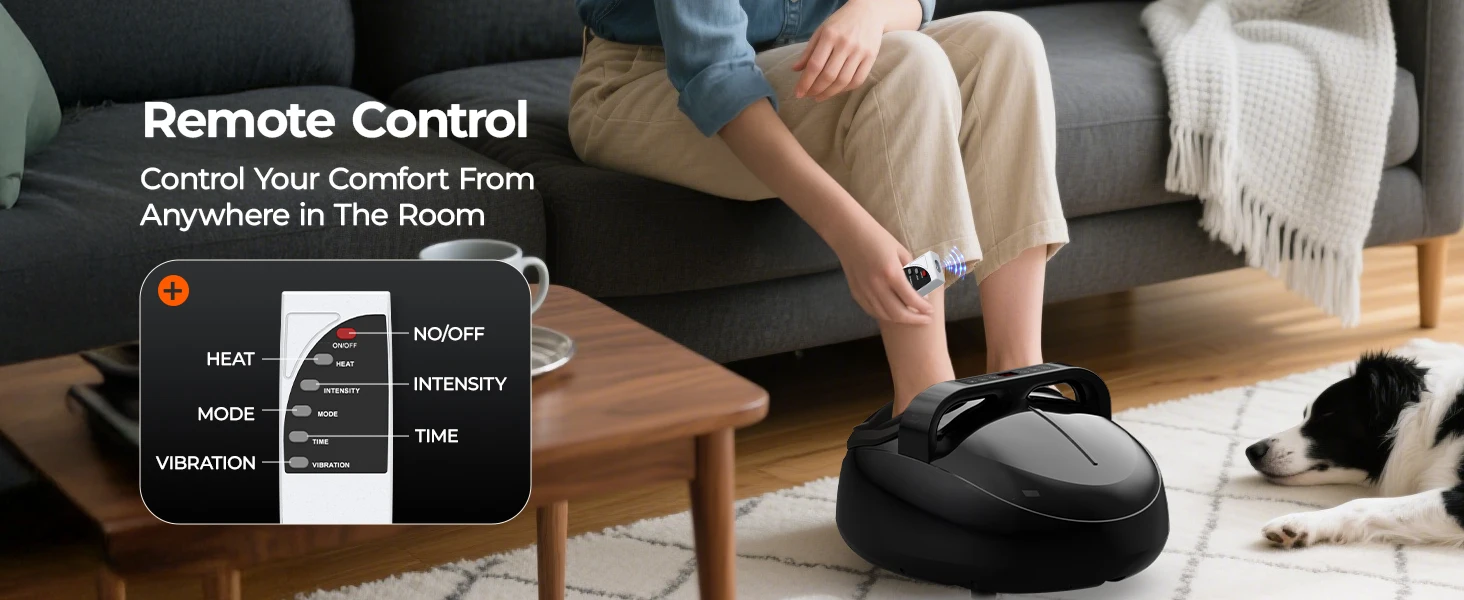 Shiatsu Foot Massager Fully Wrapped Massage Machine Air Compression 9 Levels 5 Modes Remote Control After Work Relaxation Spa