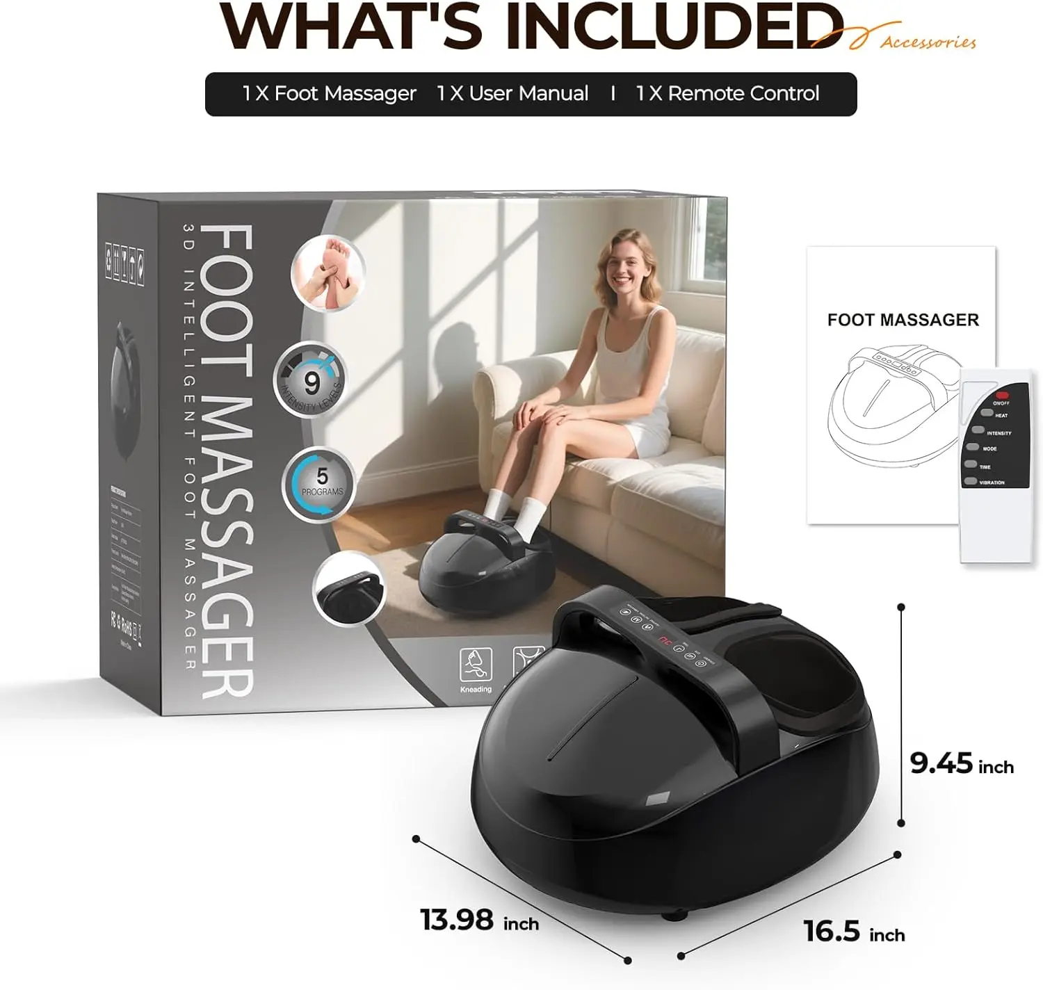 Shiatsu Foot Massager Fully Wrapped Massage Machine Air Compression 9 Levels 5 Modes Remote Control After Work Relaxation Spa