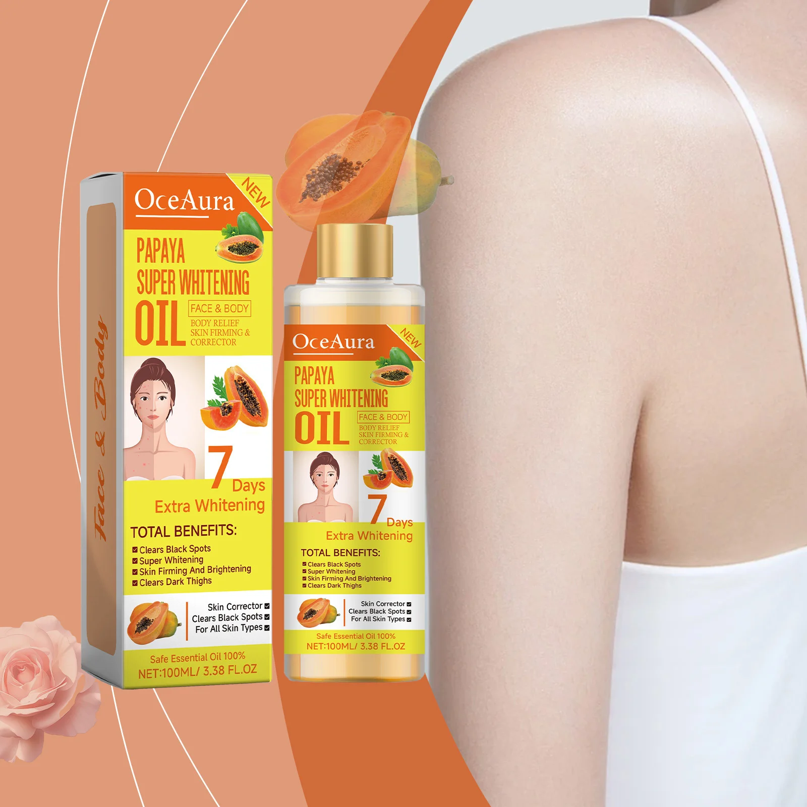 Papaya Face Body Moisturizer Oil Brightening Firming Skin Improve Dullness Anti Sagging Remove Blemish Super Body Whitening Oil