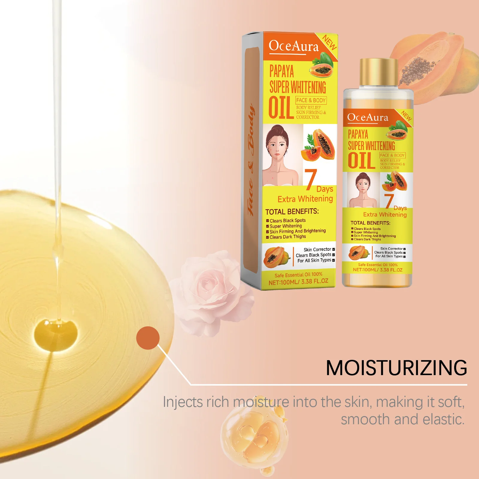 Papaya Face Body Moisturizer Oil Brightening Firming Skin Improve Dullness Anti Sagging Remove Blemish Super Body Whitening Oil