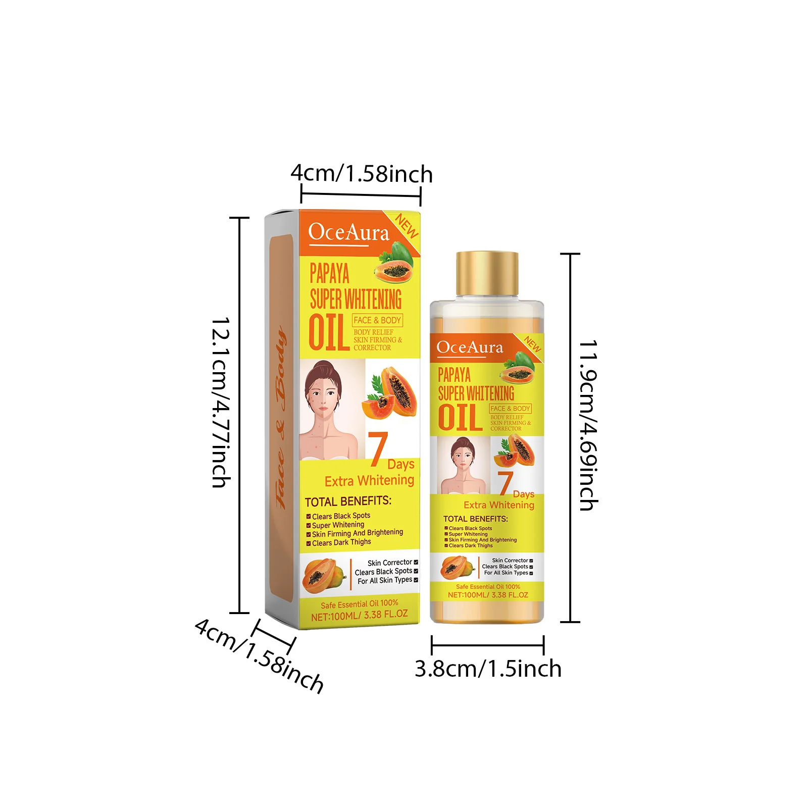 Papaya Face Body Moisturizer Oil Brightening Firming Skin Improve Dullness Anti Sagging Remove Blemish Super Body Whitening Oil