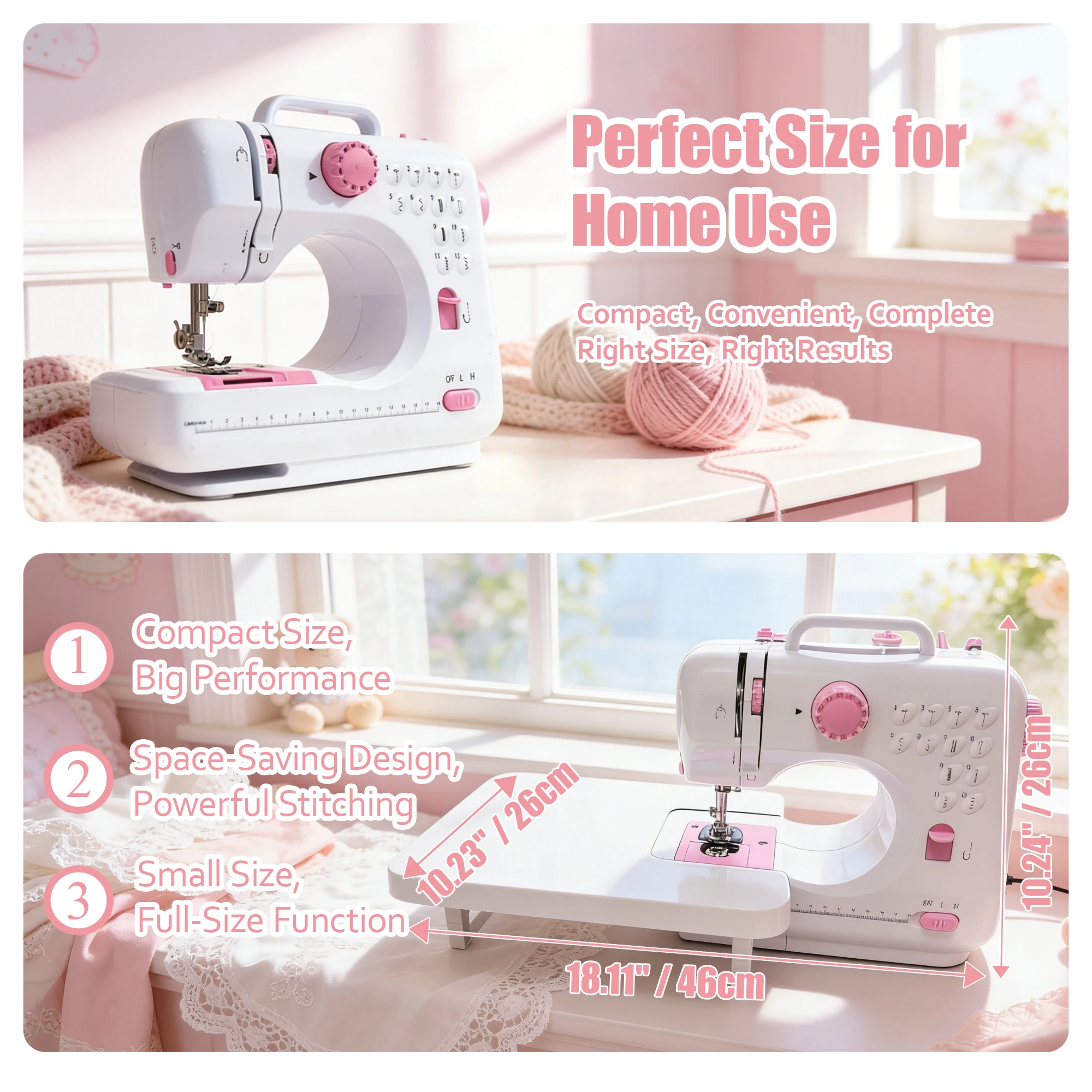 Portable Mini Sewing Machine, Cute Portable Stitching Machine with Extension Table & Tool Kit, for Beginner Easy Sewing,