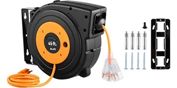 SucceBuy Retractable Extension Cord Reel 45 FT / 65 FT with Lighted Triple Tap Outlet 180° Swivel Bracket Heavy Duty Power Cord