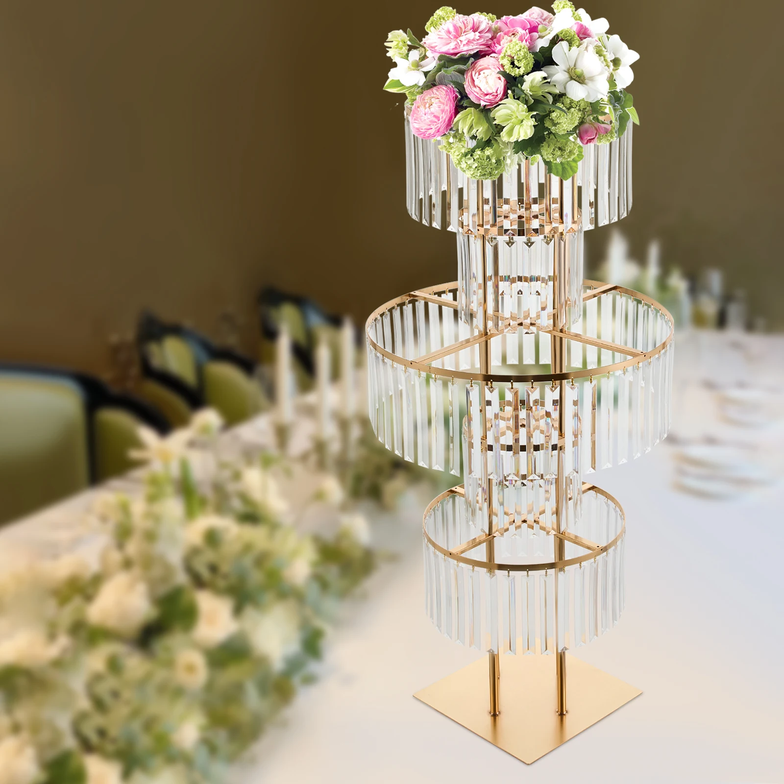 1/2Pcs 5-Tier Gold Acrylic Wedding Flower Stand 110cm Crystal Style Floor Standing Centerpiece for Wedding Party Event Decorate