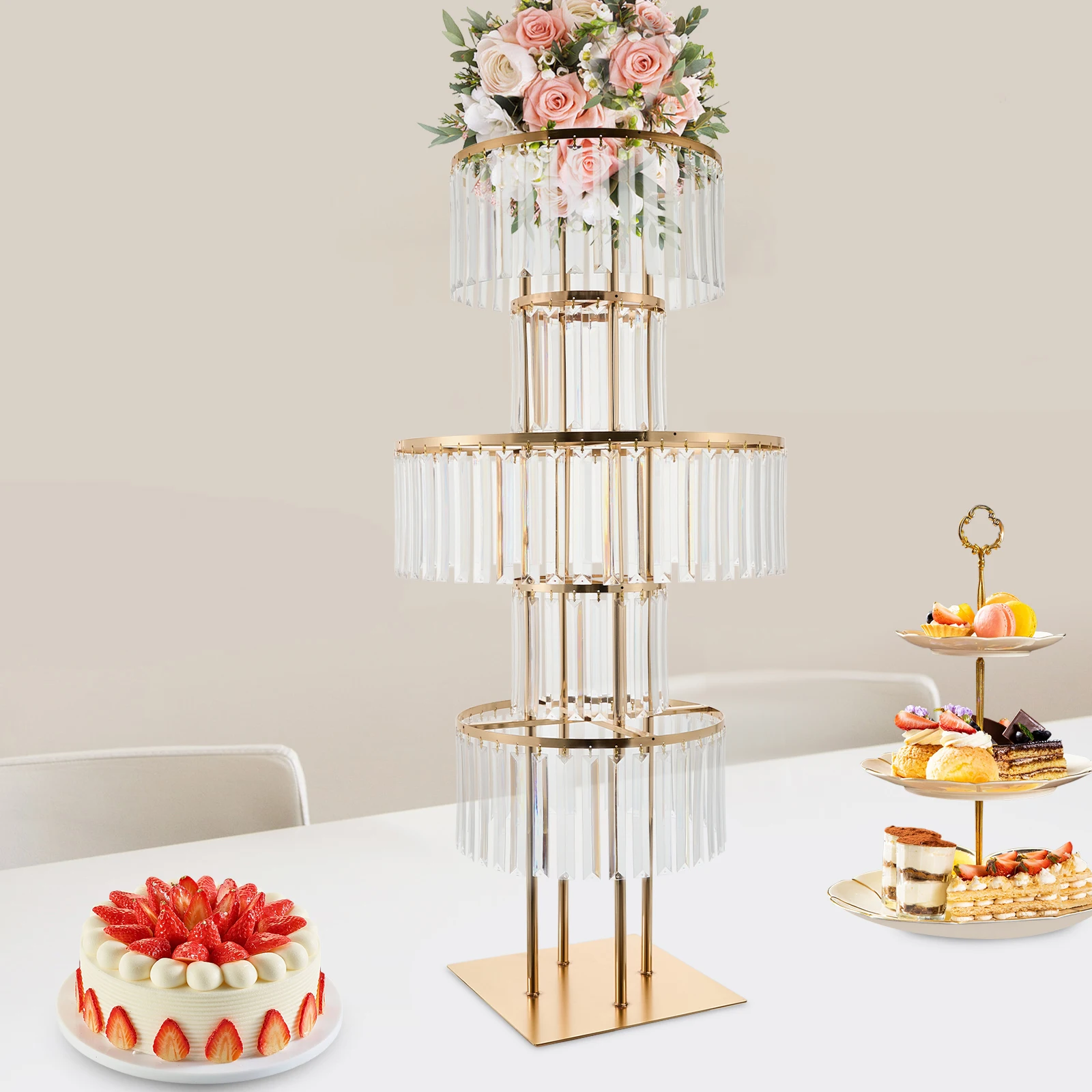 1/2Pcs 5-Tier Gold Acrylic Wedding Flower Stand 110cm Crystal Style Floor Standing Centerpiece for Wedding Party Event Decorate
