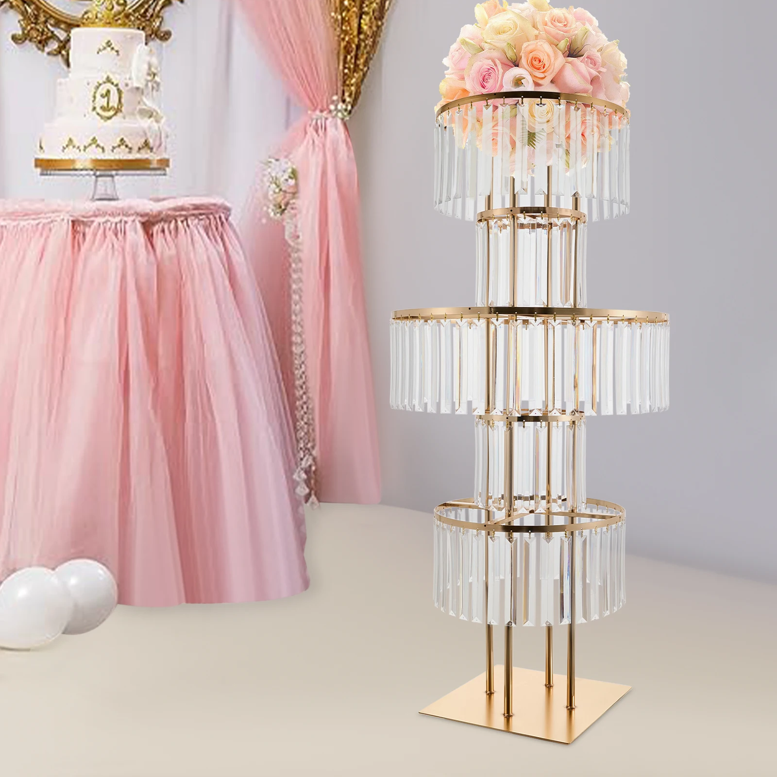 1/2Pcs 5-Tier Gold Acrylic Wedding Flower Stand 110cm Crystal Style Floor Standing Centerpiece for Wedding Party Event Decorate