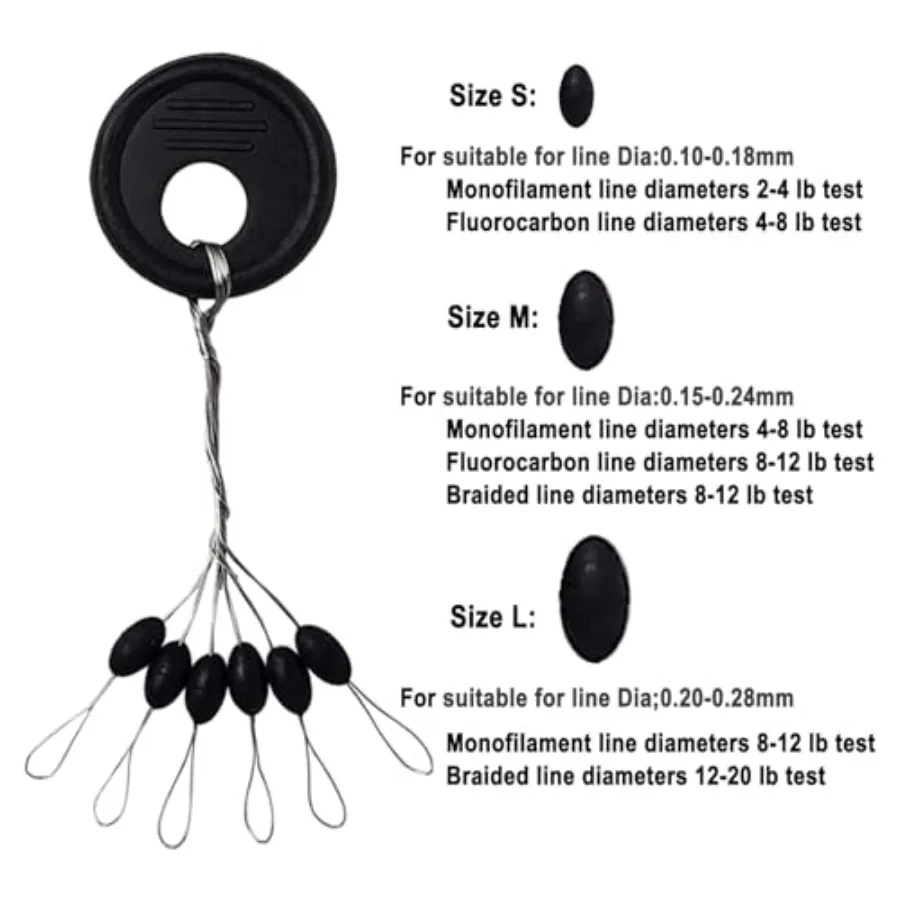 600/800 Pcs Fishing Rubber Bobber Beads Stopper 6/8 in 1 Black/White/Red Oval Column for Rigging Float Positioning Size S M L