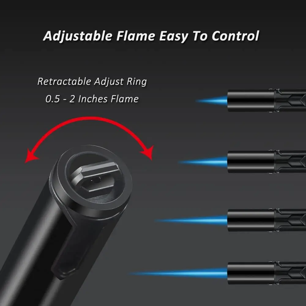 2PCS Butane Torch Lighters Windproof Long Jet Flame Refillable Pen Lighter Adjustable Flame for Candles Cooking BBQ Camping