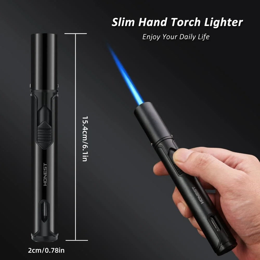 2PCS Butane Torch Lighters Windproof Long Jet Flame Refillable Pen Lighter Adjustable Flame for Candles Cooking BBQ Camping