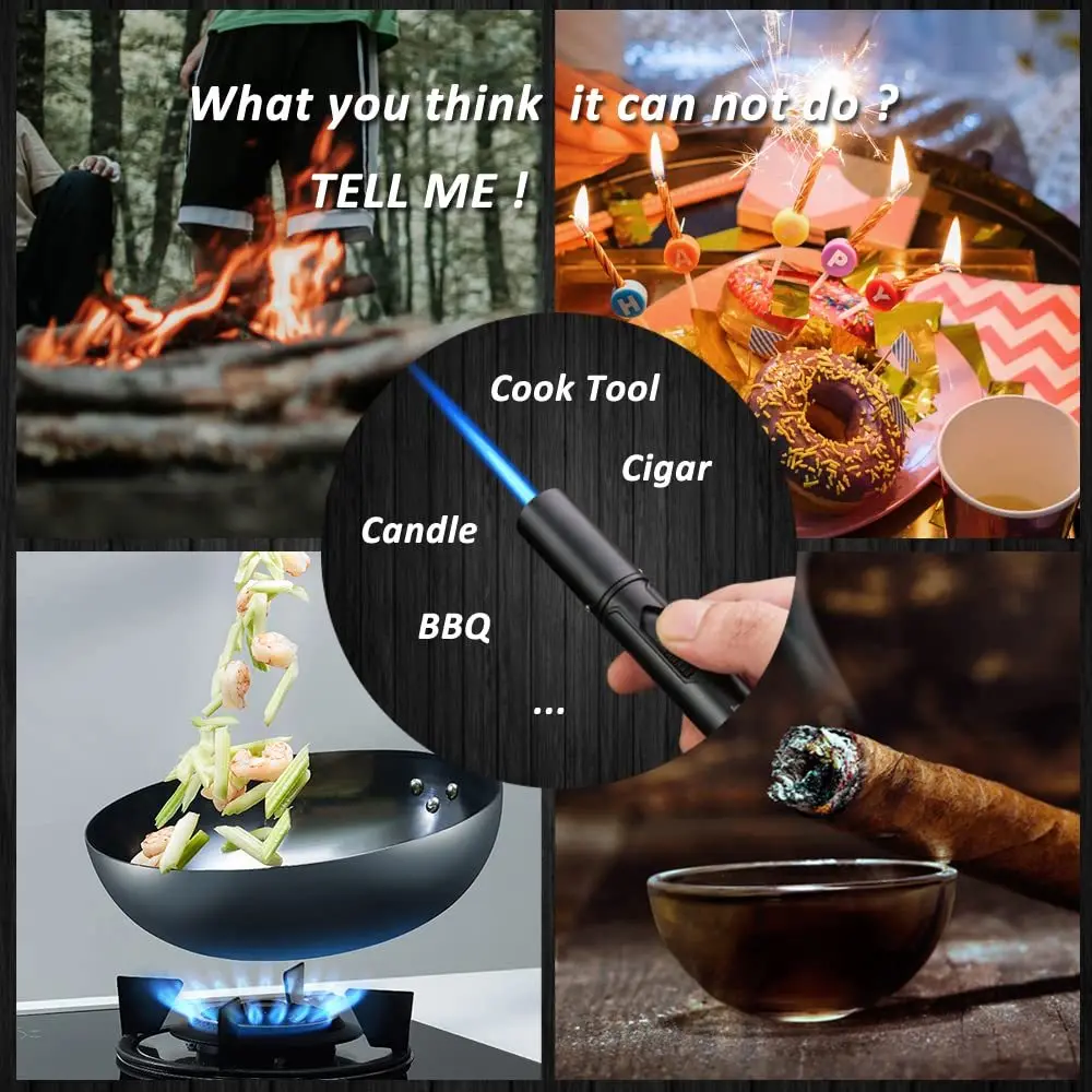 2PCS Butane Torch Lighters Windproof Long Jet Flame Refillable Pen Lighter Adjustable Flame for Candles Cooking BBQ Camping