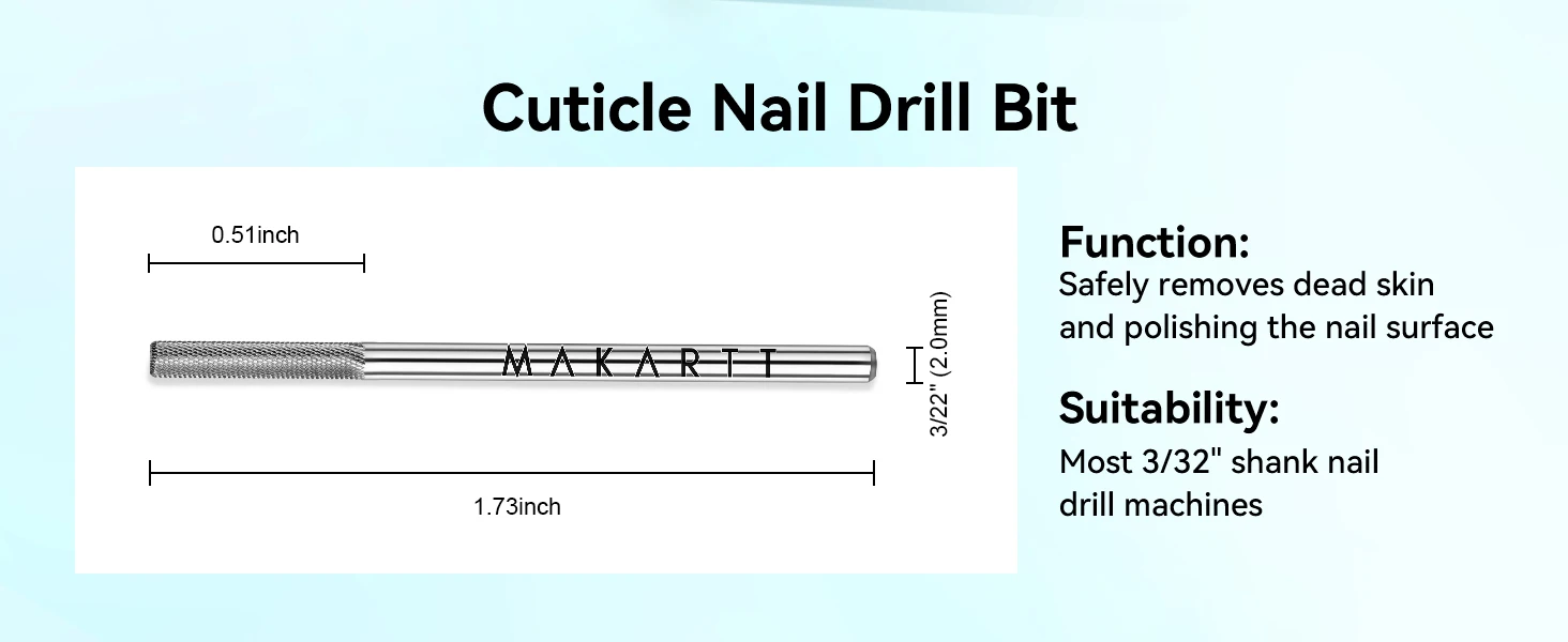 Makartt Cuticle Nail Drill Bit Safety Tungsten Carbide Needle Bit Under Nail Cleaner Dead Skin Remover 3/32'' for Electric Nail