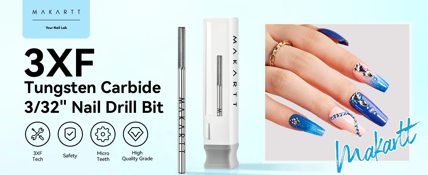 Makartt Cuticle Nail Drill Bit Safety Tungsten Carbide Needle Bit Under Nail Cleaner Dead Skin Remover 3/32'' for Electric Nail
