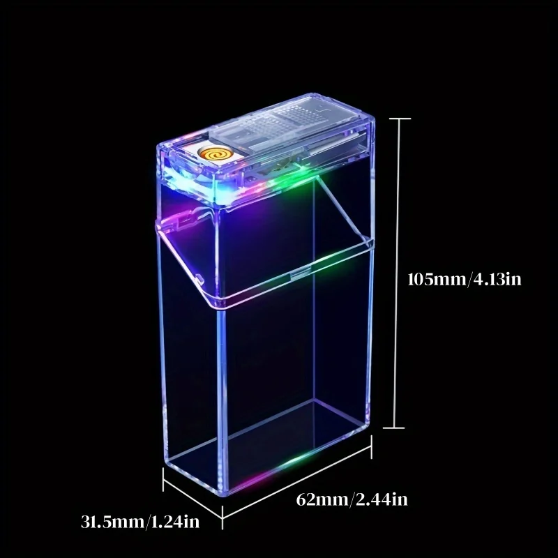 Transparent Cigarette Case with Lighter USB Rechargeable Windproof Cigarette Igniter Tungsten Coil Holder for 20 Cigarettes