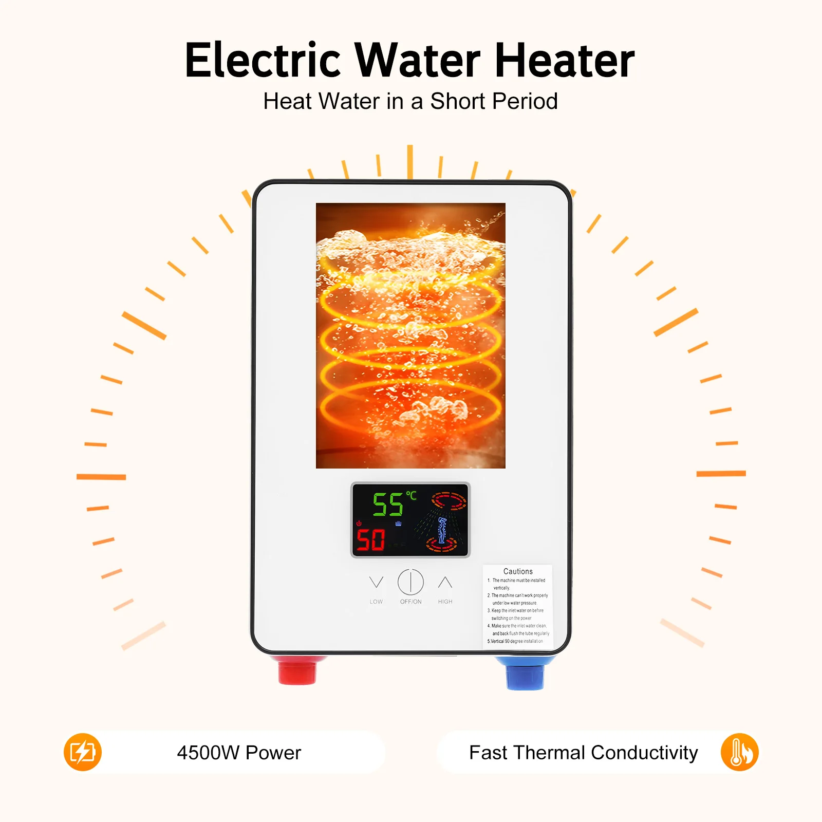 4500W Water Heater AC 110V Instant Electric Water Heater with Hand Shower LED Touch Screen Thermostat Instantaneous Water Heater