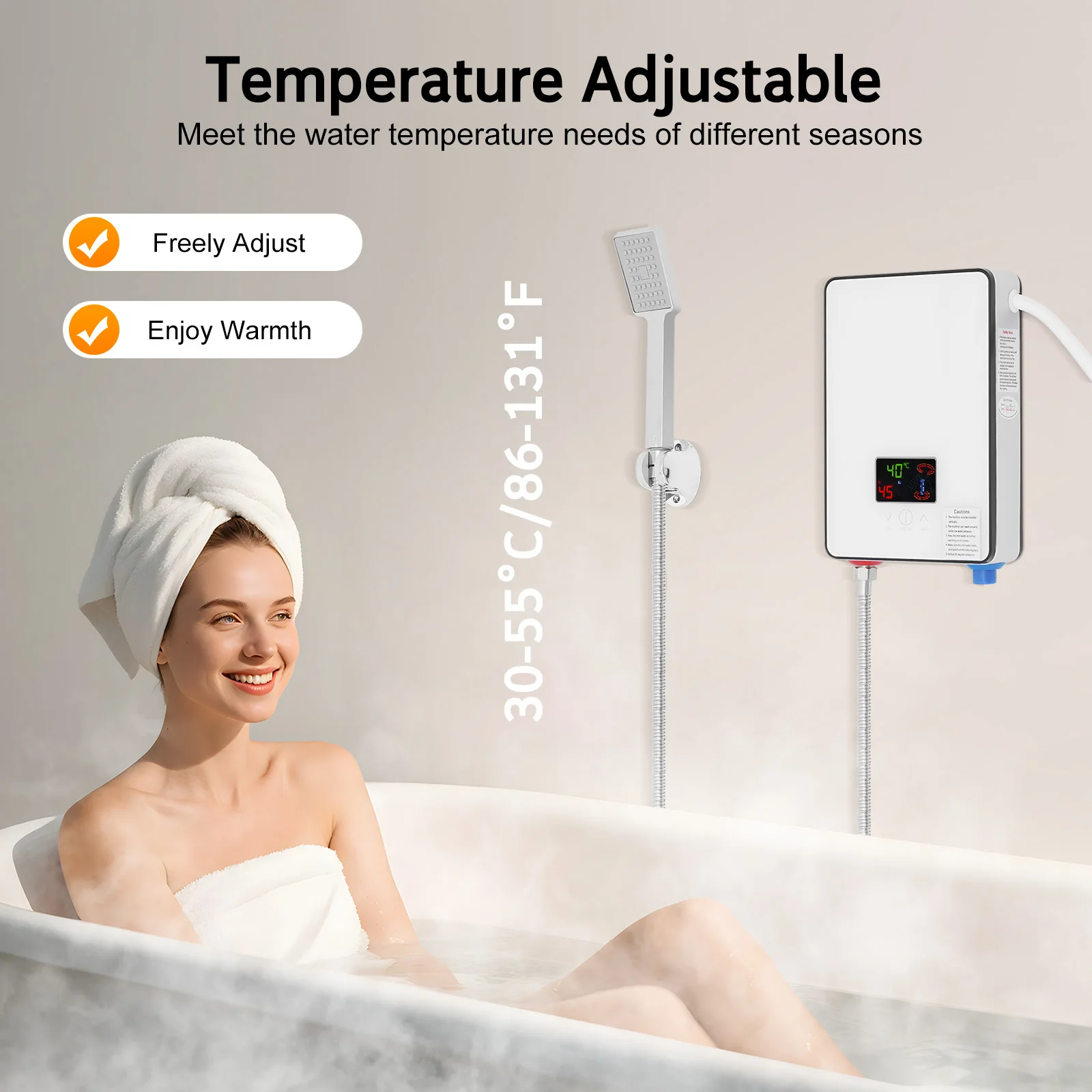 4500W Water Heater AC 110V Instant Electric Water Heater with Hand Shower LED Touch Screen Thermostat Instantaneous Water Heater