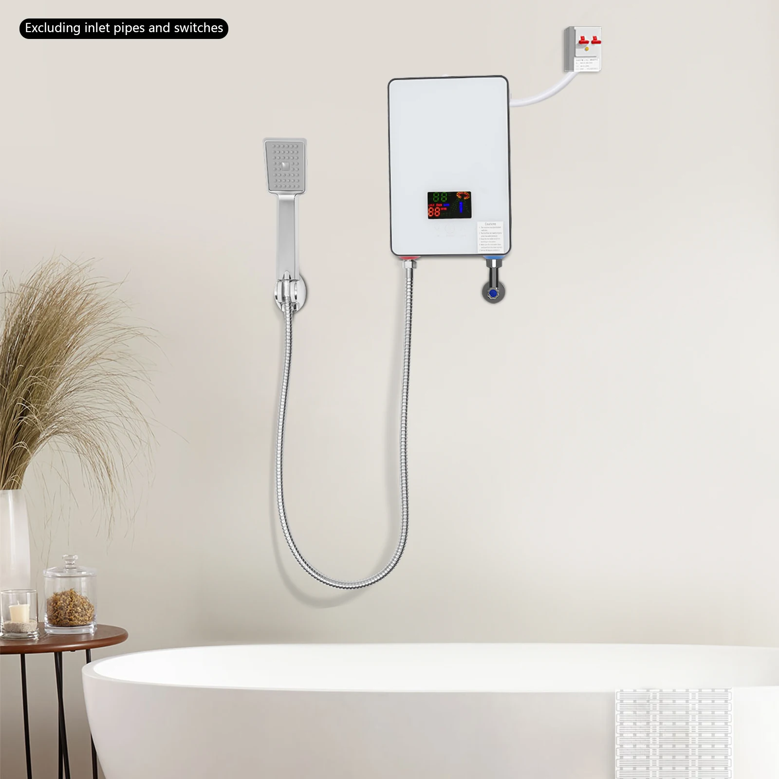 4500W Water Heater AC 110V Instant Electric Water Heater with Hand Shower LED Touch Screen Thermostat Instantaneous Water Heater