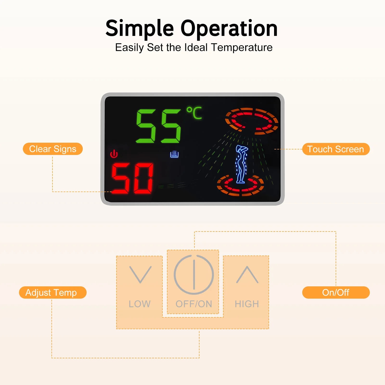 4500W Water Heater AC 110V Instant Electric Water Heater with Hand Shower LED Touch Screen Thermostat Instantaneous Water Heater