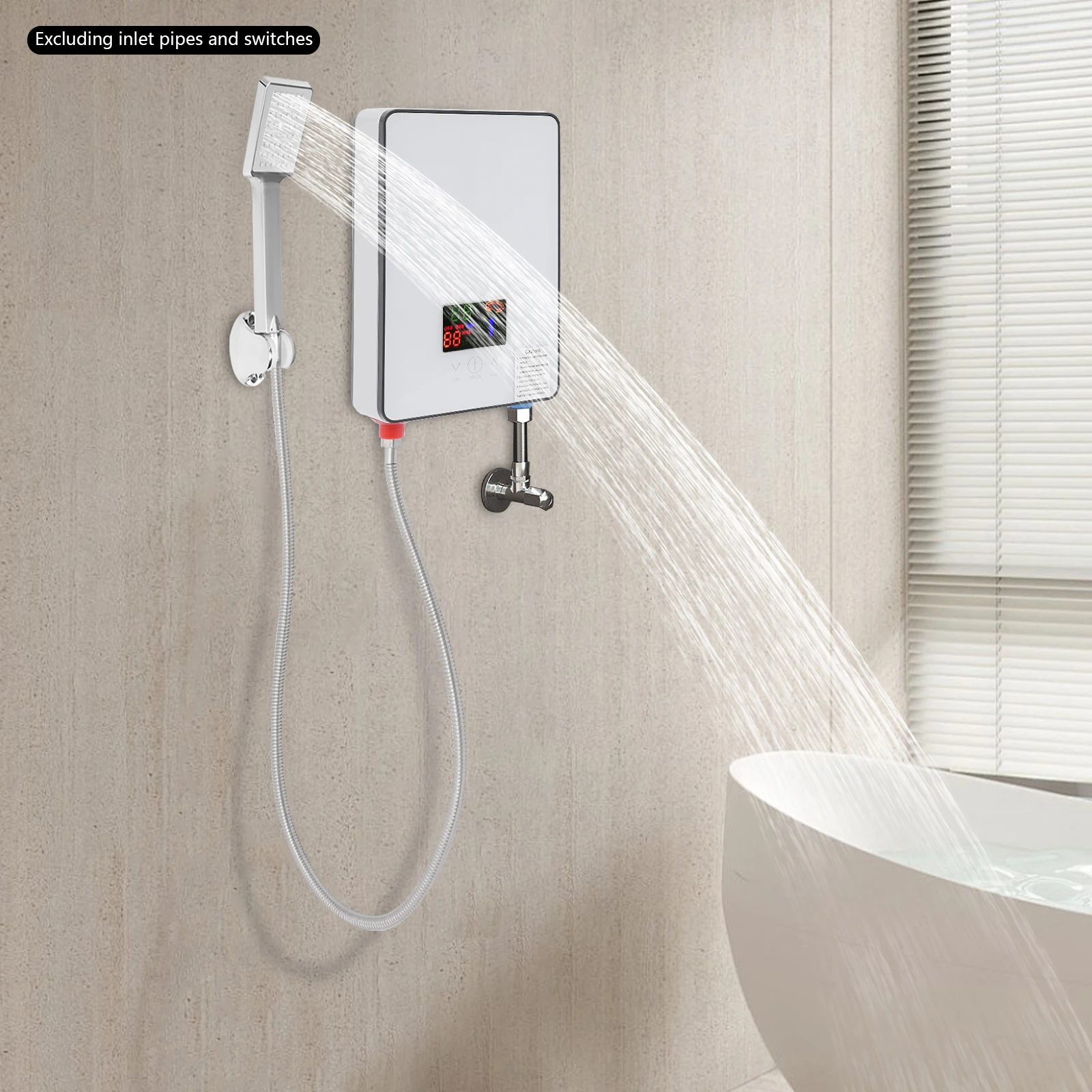 4500W Water Heater AC 110V Instant Electric Water Heater with Hand Shower LED Touch Screen Thermostat Instantaneous Water Heater