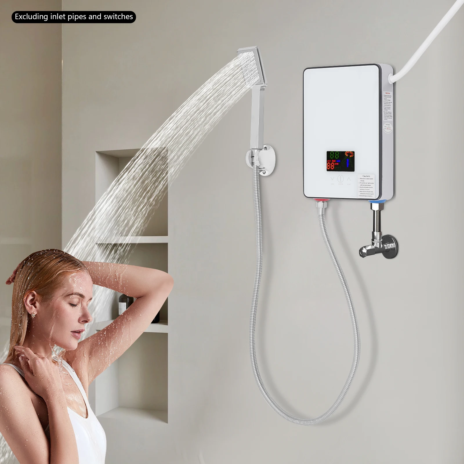 4500W Water Heater AC 110V Instant Electric Water Heater with Hand Shower LED Touch Screen Thermostat Instantaneous Water Heater
