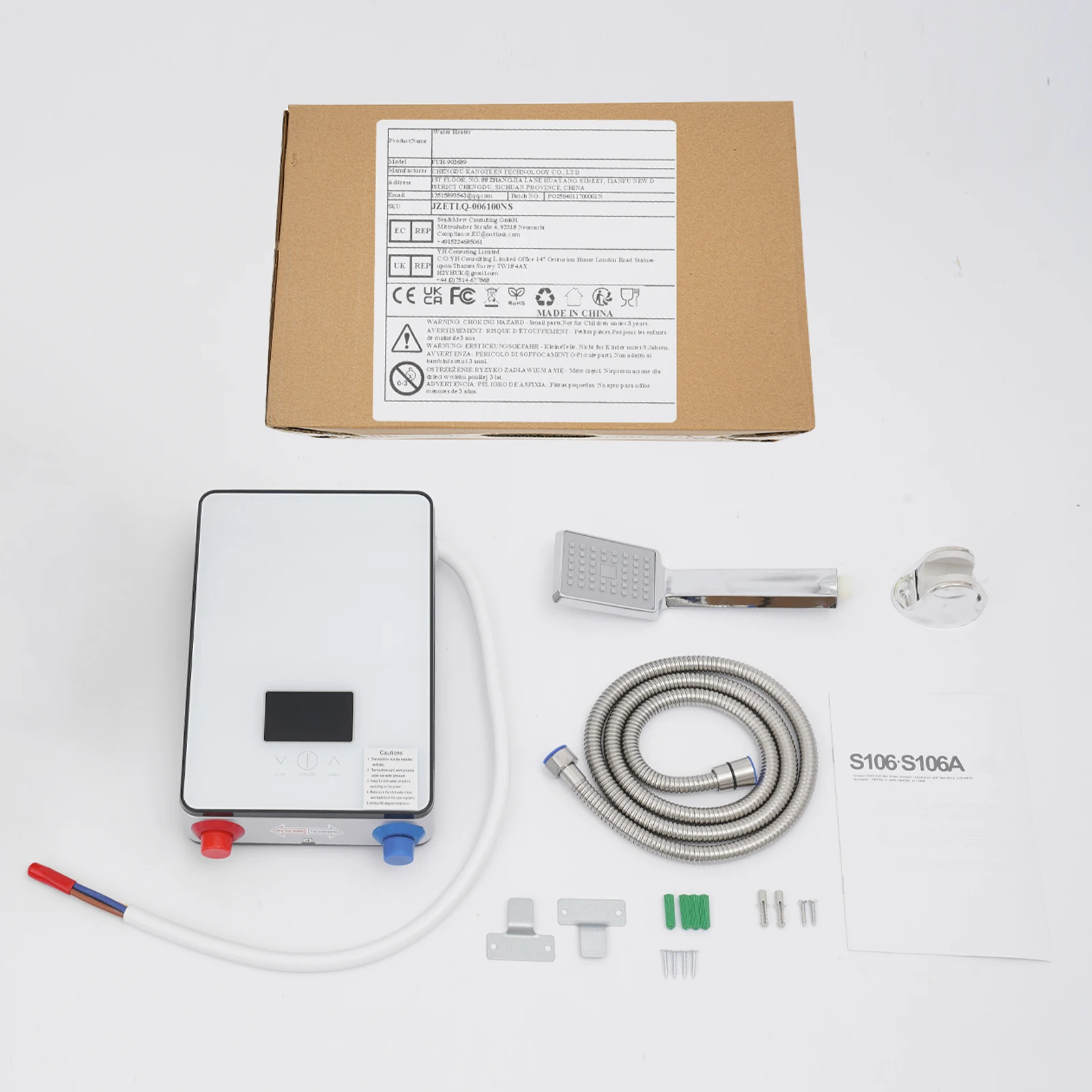 4500W Water Heater AC 110V Instant Electric Water Heater with Hand Shower LED Touch Screen Thermostat Instantaneous Water Heater