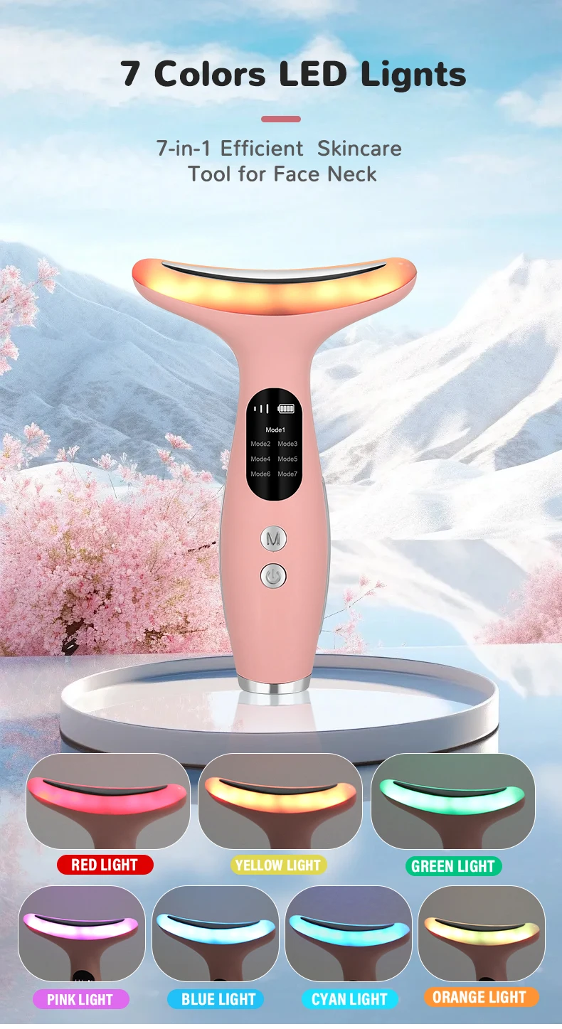 7Color Neck Face Massager Facial Massager Tool for Skin Care at HomeVibrating Face Massager with ThermalsGalvanic Machines Black