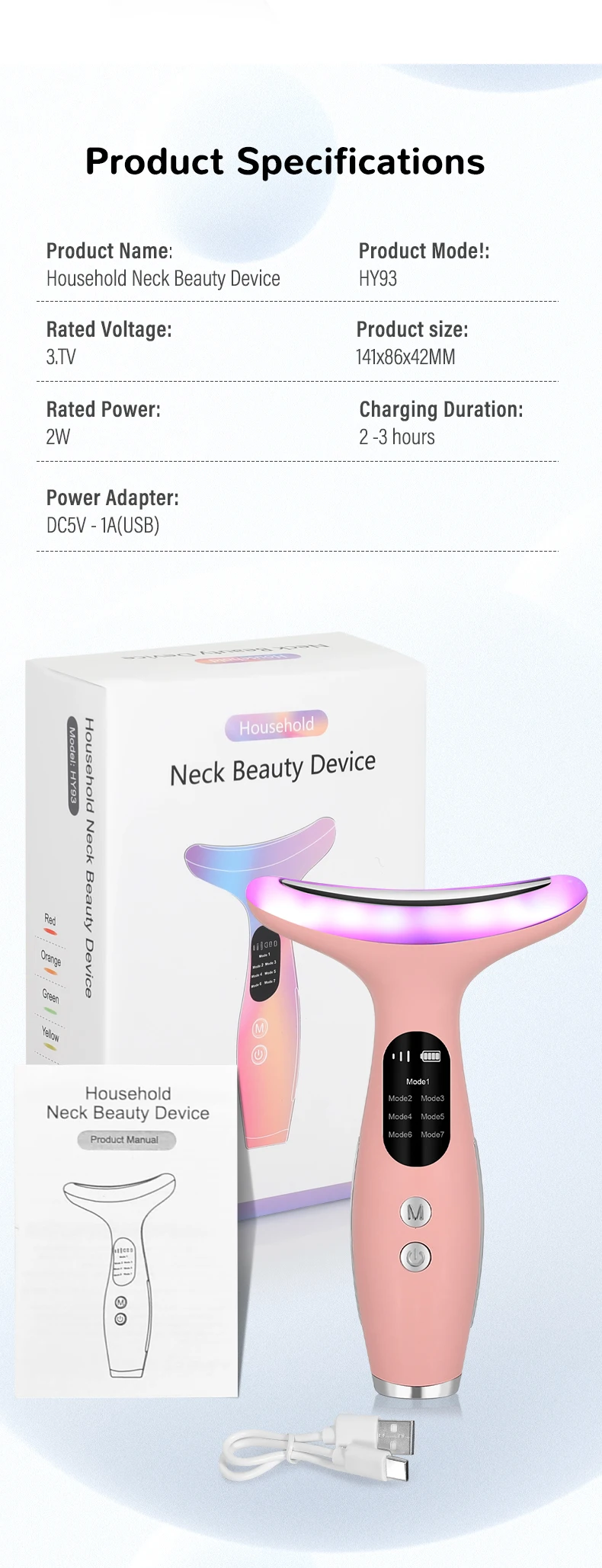 7Color Neck Face Massager Facial Massager Tool for Skin Care at HomeVibrating Face Massager with ThermalsGalvanic Machines Black