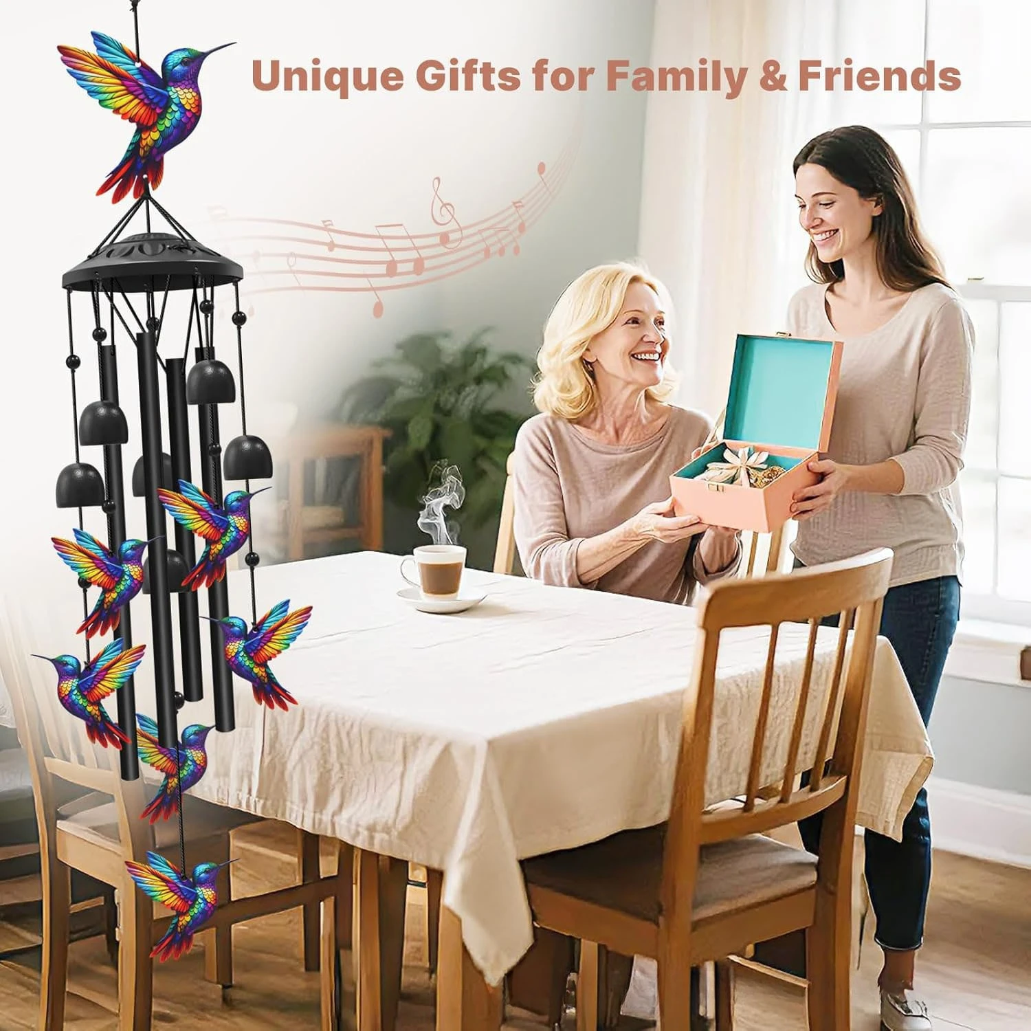 Colorful Hummingbird Wind Chimes Metal Aluminum Tube Bells Wind Chime Waterproof Outdoor Decorative Wind Chime For Patio Porch Garden Balcony Memorial Sympathy Birthday Holiday Gift For Family Friends