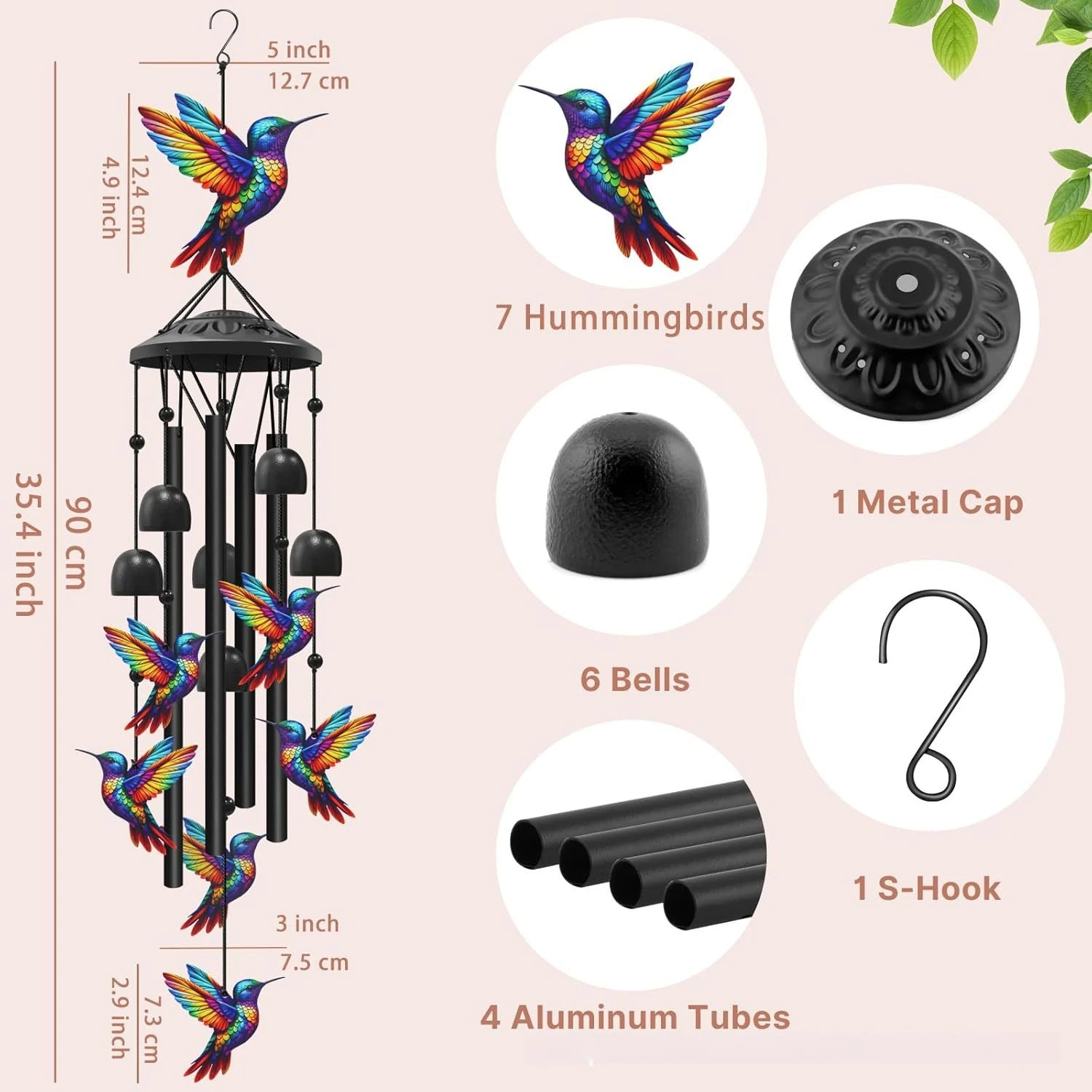 Colorful Hummingbird Wind Chimes Metal Aluminum Tube Bells Wind Chime Waterproof Outdoor Decorative Wind Chime For Patio Porch Garden Balcony Memorial Sympathy Birthday Holiday Gift For Family Friends