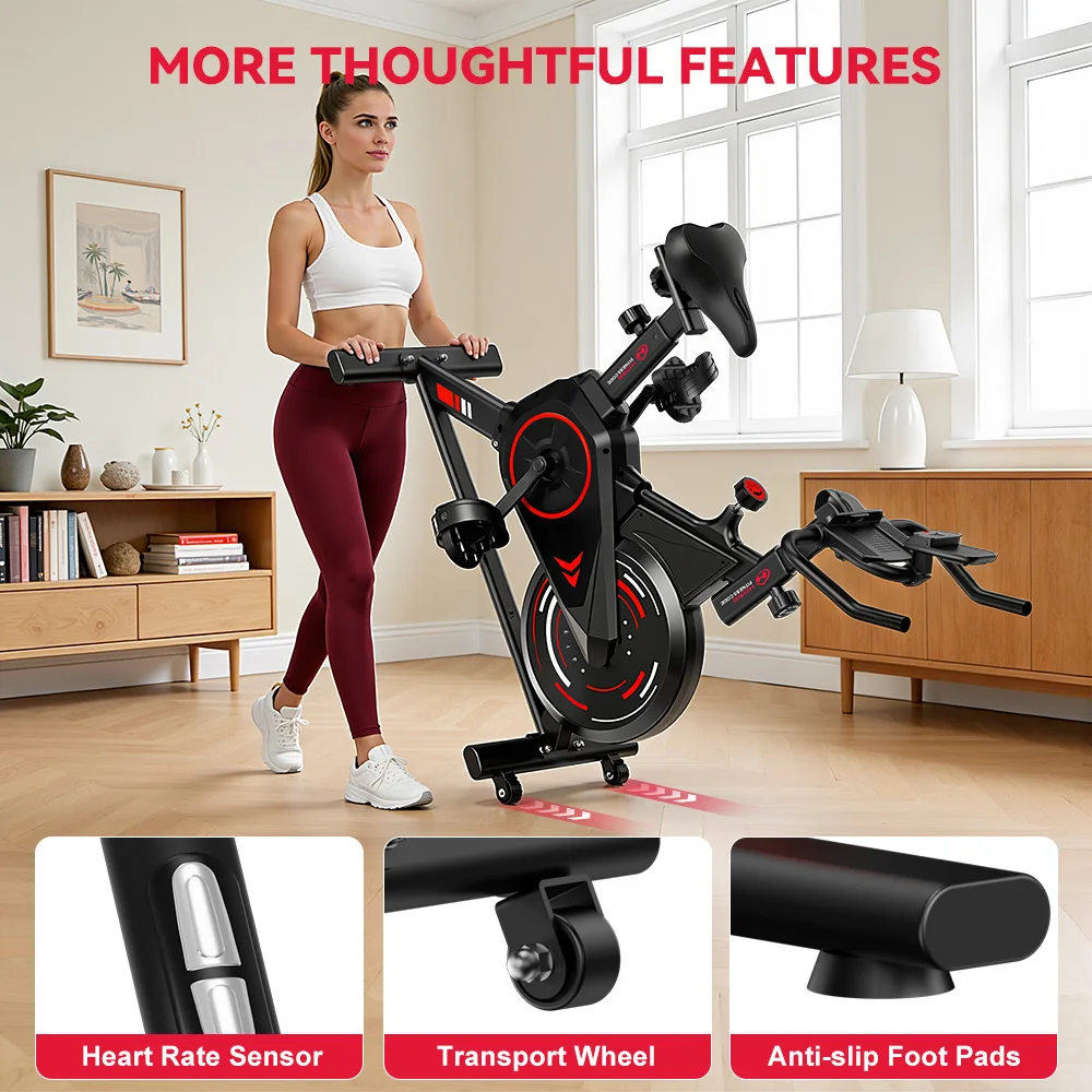 Exercise Bike Resistance Stationary Bicycle Low Noise, Heavy 6KG Flywheel and LCD Monitor 120kg for Home Indoor Bike
