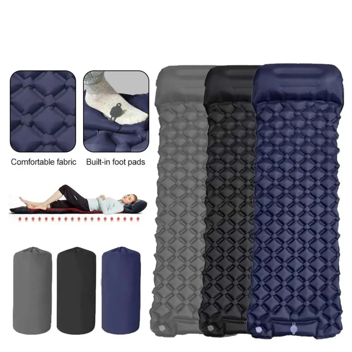 Single & Double Inflatable Air Mattress, Foldable Camping Sleeping Pad with Pillow, Moisture-proof, Waterproof & Lightweight Outdoor Sleeping Mat, Perfect for Camping, Travel and Hiking