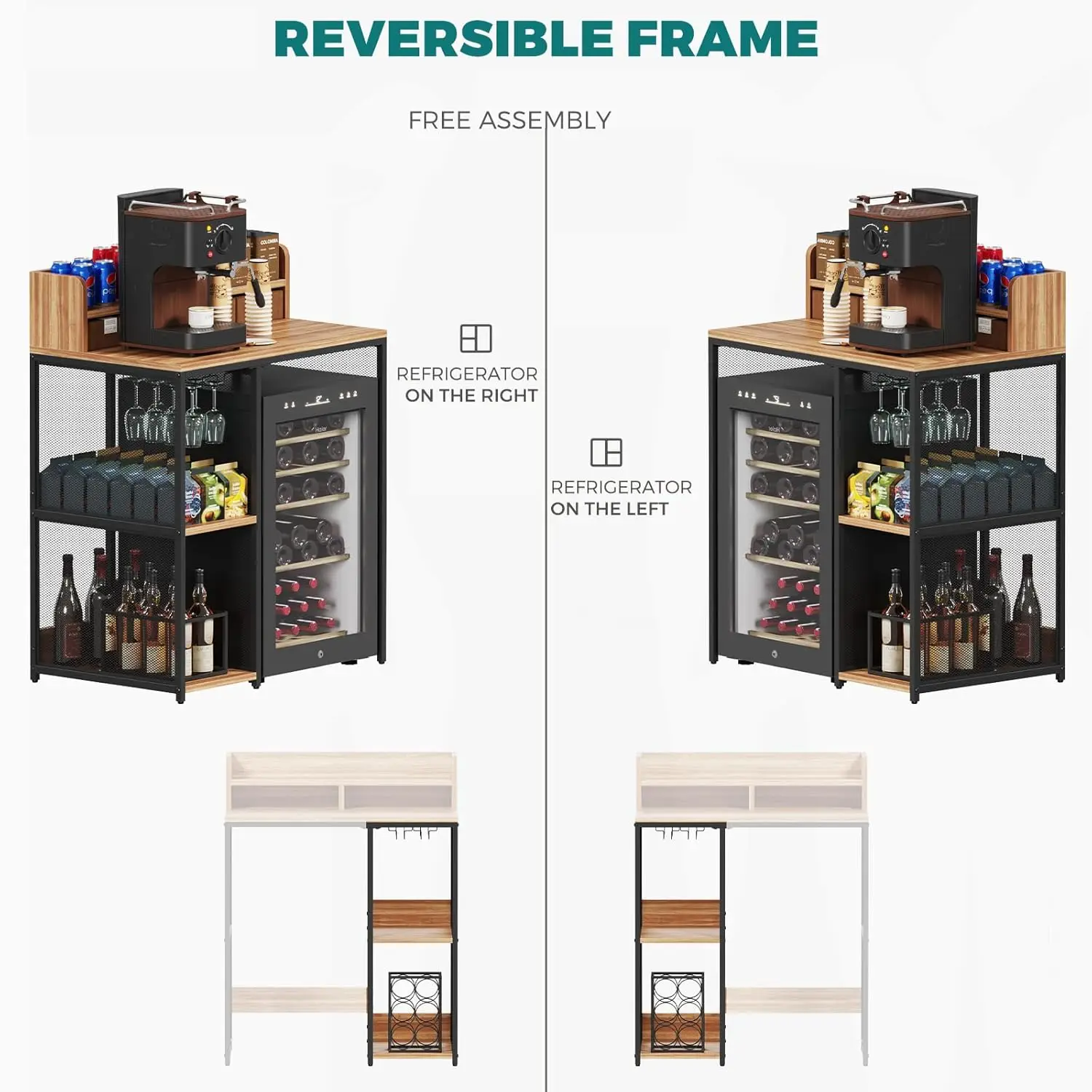 4-Tier Industrial Style Mini Fridge & Microwave Oven Stand, Adjustable Kitchen Bakers Rack, Freestanding Utility, Customized
