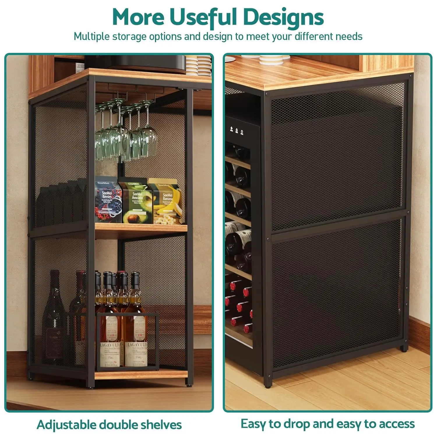 4-Tier Industrial Style Mini Fridge & Microwave Oven Stand, Adjustable Kitchen Bakers Rack, Freestanding Utility, Customized
