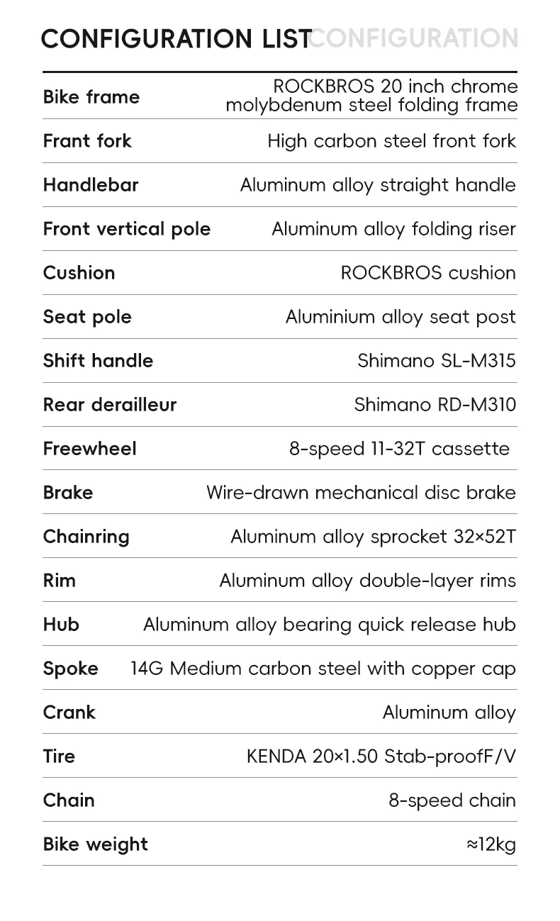 ROCKBROS 20 Inches Folding Bike Lightweight High Strength Steel Frame 8-Speed Shifter Disc Brake Portable Daily Commute Bicycle