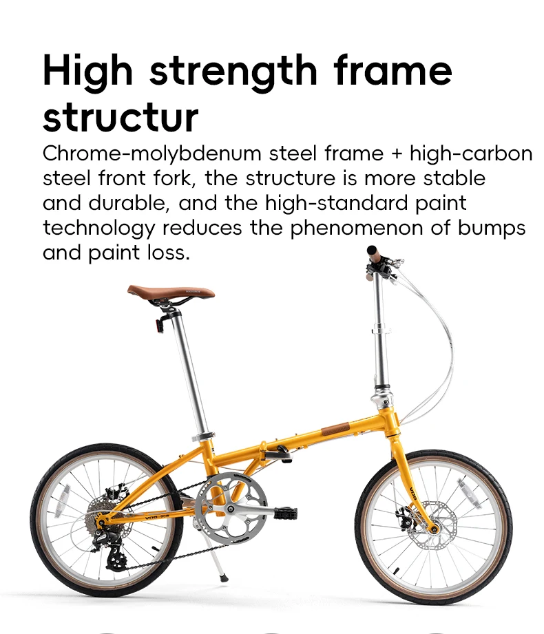 ROCKBROS 20 Inches Folding Bike Lightweight High Strength Steel Frame 8-Speed Shifter Disc Brake Portable Daily Commute Bicycle