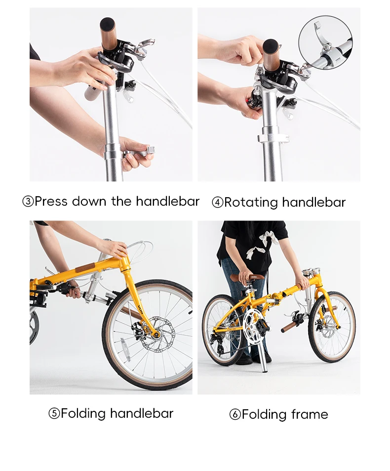 ROCKBROS 20 Inches Folding Bike Lightweight High Strength Steel Frame 8-Speed Shifter Disc Brake Portable Daily Commute Bicycle
