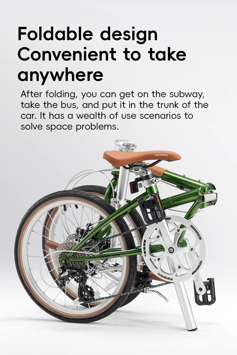 ROCKBROS 20 Inches Folding Bike Lightweight High Strength Steel Frame 8-Speed Shifter Disc Brake Portable Daily Commute Bicycle