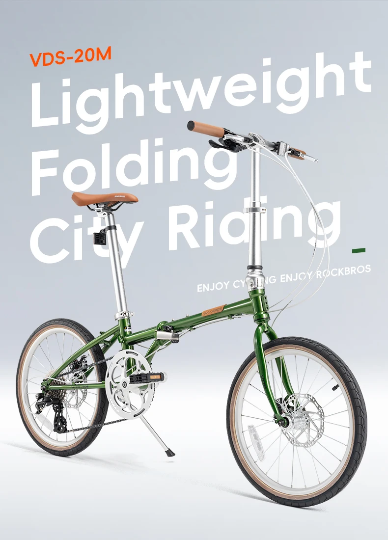 ROCKBROS 20 Inches Folding Bike Lightweight High Strength Steel Frame 8-Speed Shifter Disc Brake Portable Daily Commute Bicycle