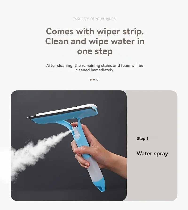 3-in-1 Glass Cleaning Tool for Home Bathroom Mirror and Windows, Water Wiper Squeegee for Shower and Glass Surfaces