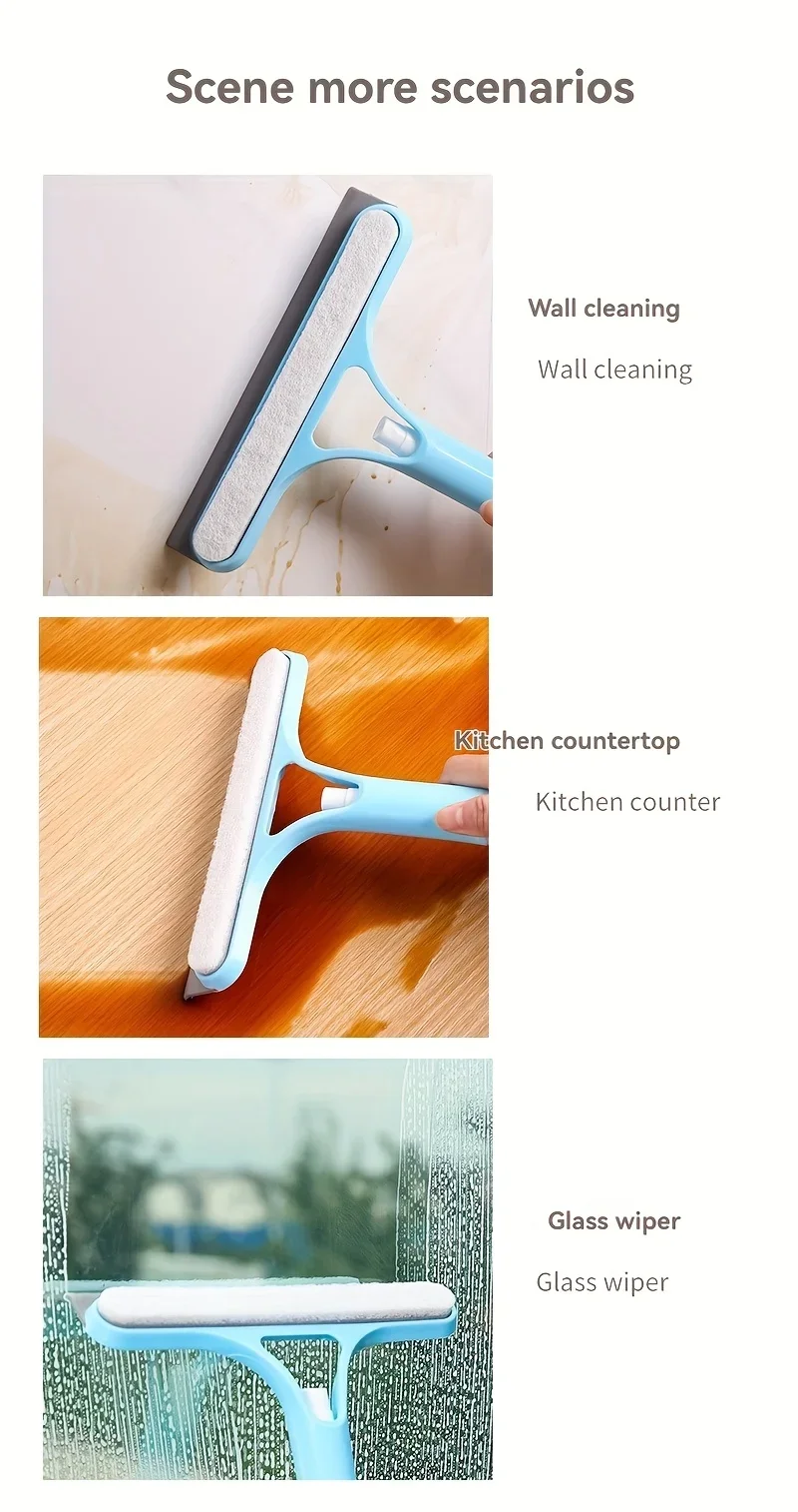 3-in-1 Glass Cleaning Tool for Home Bathroom Mirror and Windows, Water Wiper Squeegee for Shower and Glass Surfaces