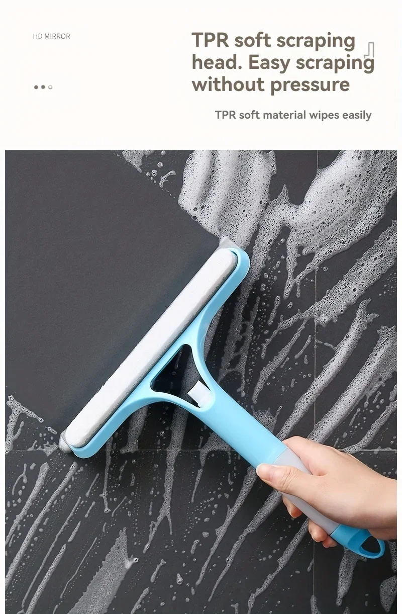 3-in-1 Glass Cleaning Tool for Home Bathroom Mirror and Windows, Water Wiper Squeegee for Shower and Glass Surfaces