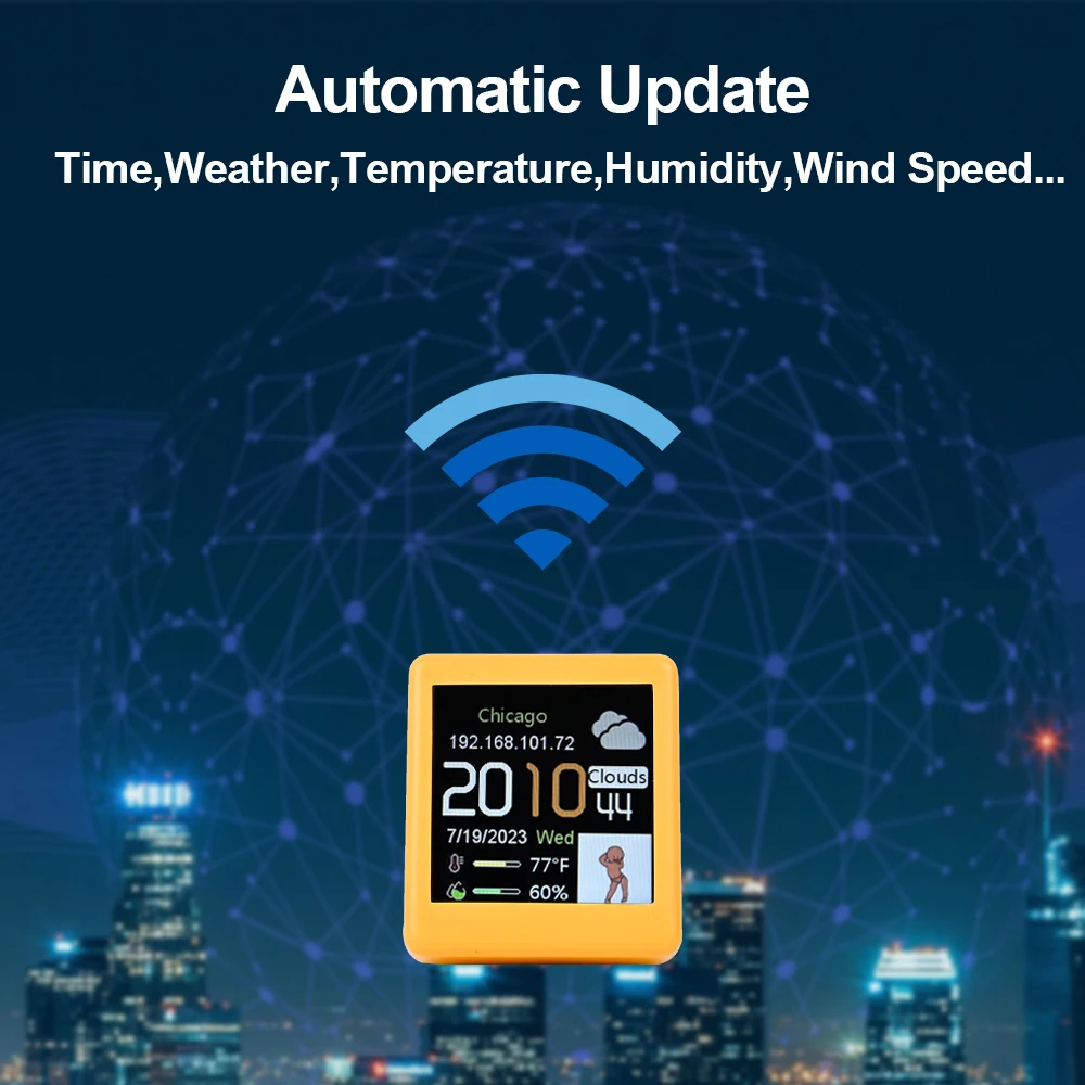 Smart Weather Clock with Electronic Photo Album WiFi Networking Animation Display Desktop Weather Station Automatic Update Ornament